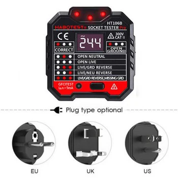 

Black HT106B Electric Socket Tester GFCI Test Main Fault Checking Replacement
