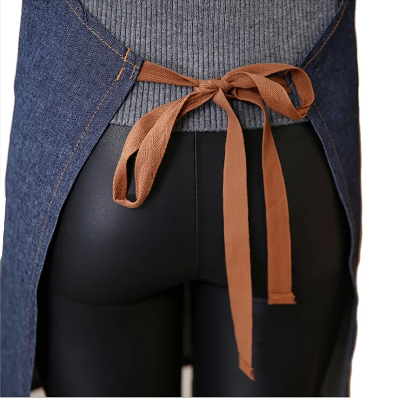 Denim Apron Simple Antifouling Pinafore Unisex Adult Aprons for Woman Men Lady Baking Restaurant Kitchen Cooking Apron Barista