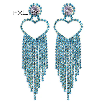 

FXLRY luxury heart insert full tiny shiny zircon long tassel earrings earrings for women wedding bridal party
