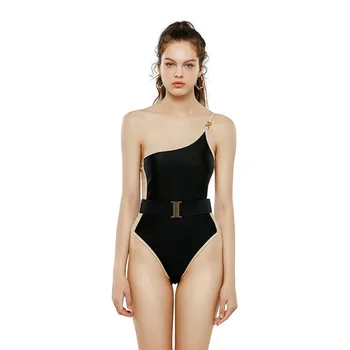 

One Piece Swimsuit Swimwear Women Swimsuits Bathing Suits Woman 2019 Played Sexy Backless Shoulder Black Sling High Waist