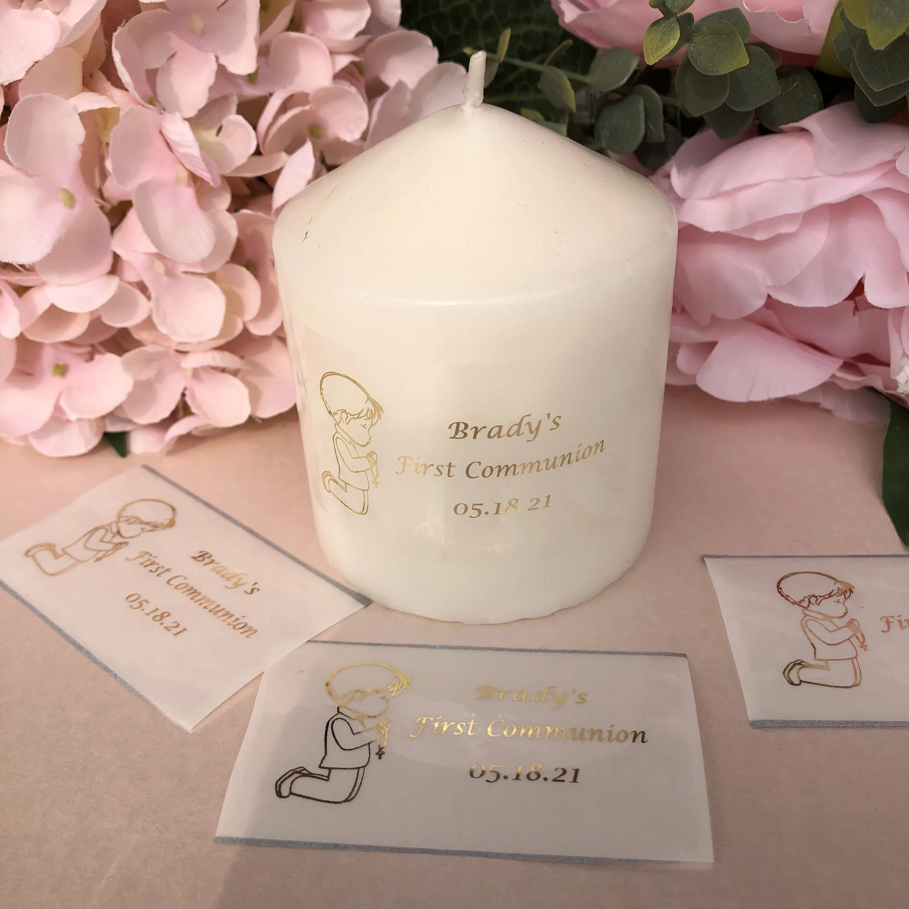boys My Baptism favors stickers personalised Mi Bautizo thank you candles lables Christening tags