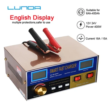 

English LCD 400W Lead Acid Lithium Battery Charger for 12V 24V Car Motorcycle Truck Auto Motor Professional Power Charging