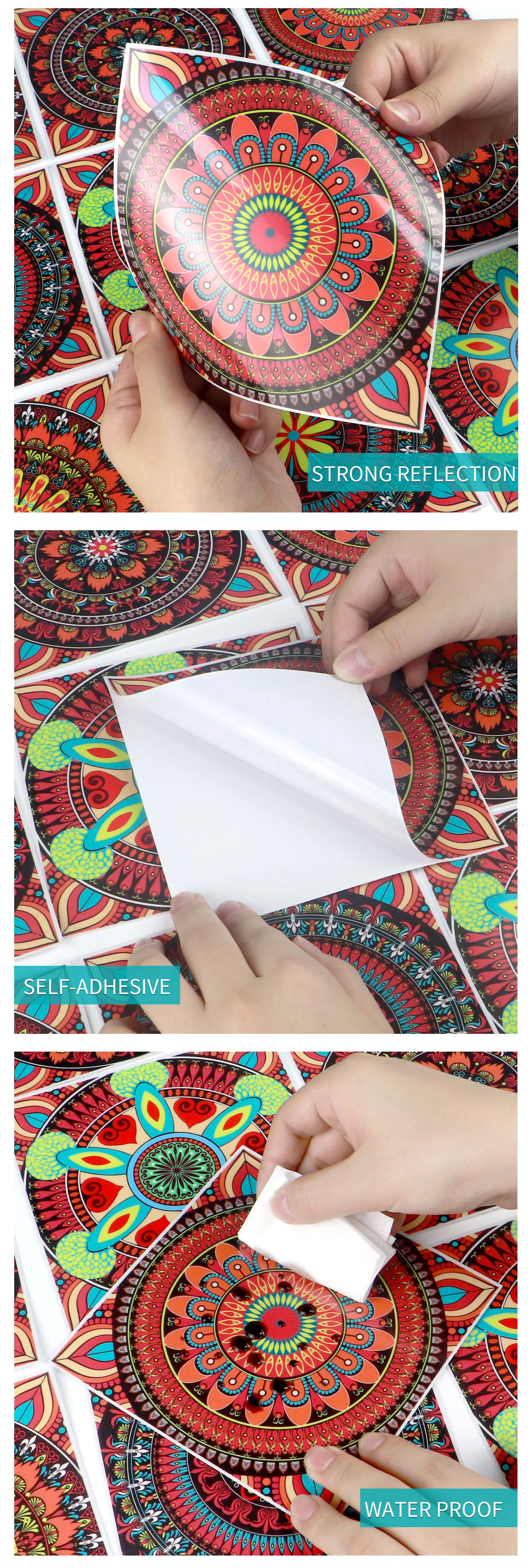 10 Stück Mandala Fliesenaufkleber selbstklebende Küche Badezimmer Wand dekorative Kunst Aufkleber können abgezogen und geklebt werden wasserdichte PVC-Dickfolie – Detail 8
