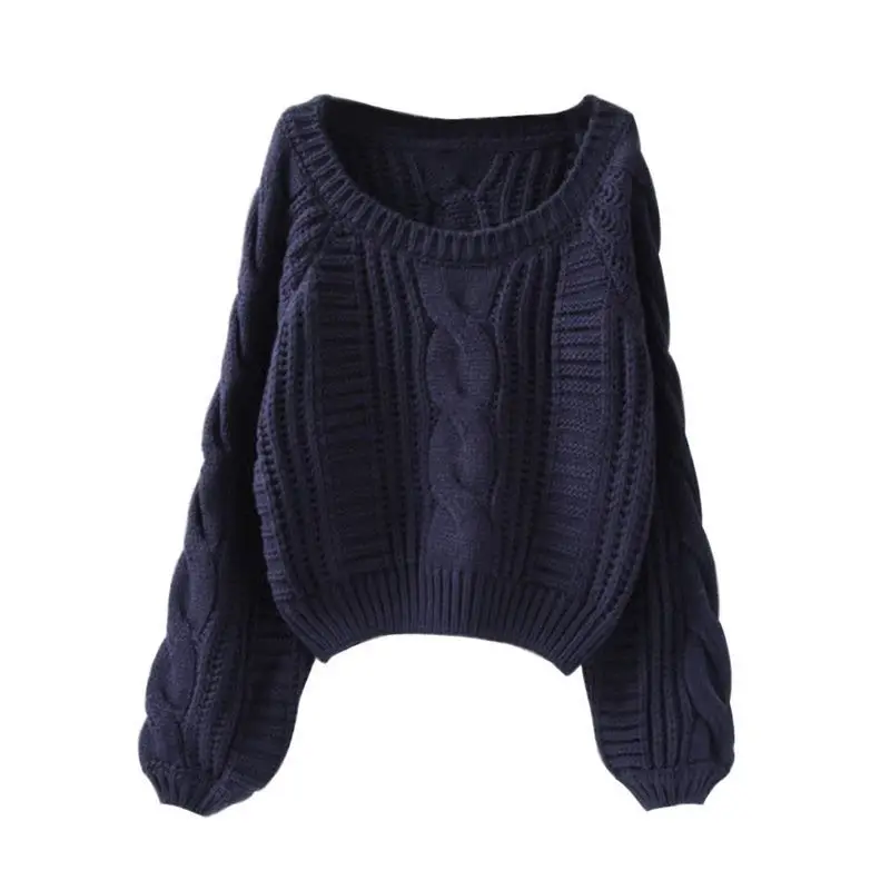Roupas femininas, женские свитера, новинка, фиолетовый свитер, джемперы, яркие цвета, Harajuku, шикарный короткий свитер, скрученный пуловер - Цвет: Тёмно-синий
