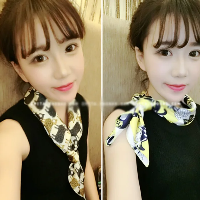 

70X70 Spring And Autumn New Style South Korea Small Square Towel Silk Scarves Silk Fabrics High-End Versatile Thin Scarf Neckerc