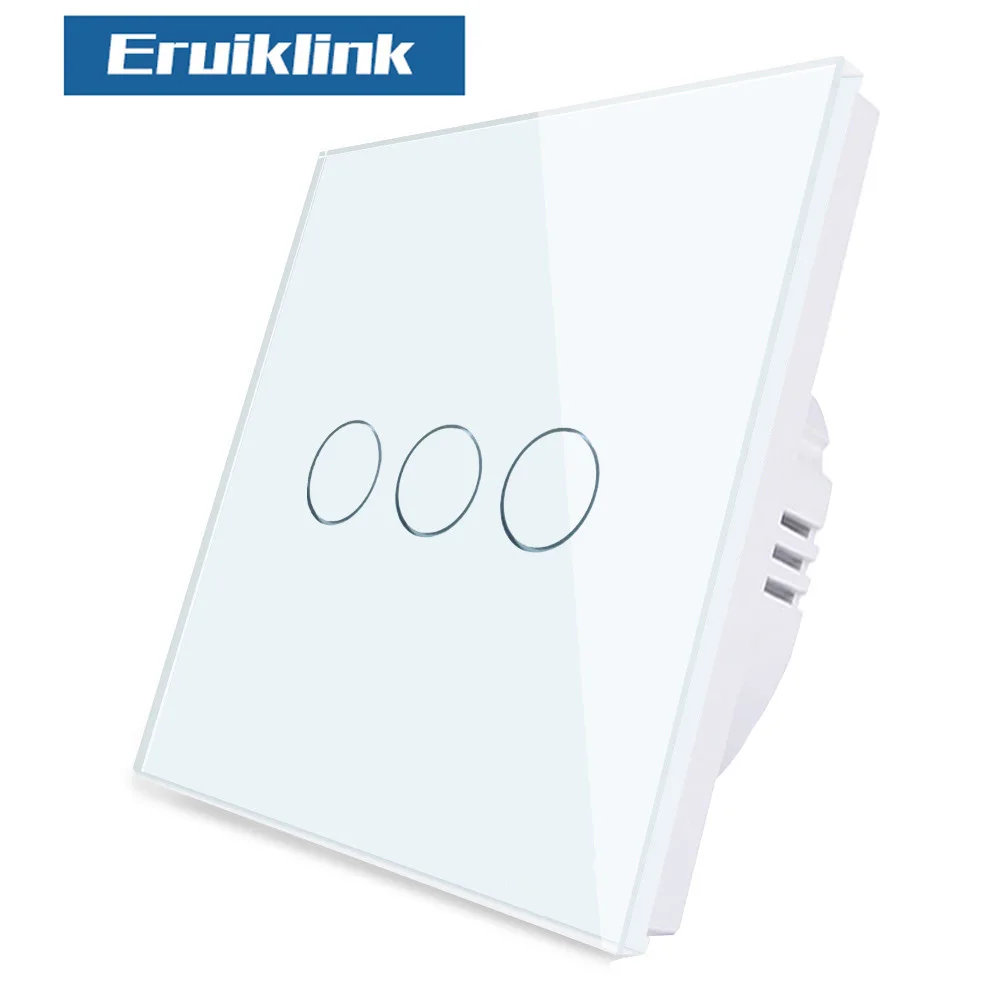 3 Gang White Switch Настенный светильник Eruiklink для ЕС/Великобритании, белый кристалл, стеклянная панель, сенсорный выключатель, светильник для умного дома - Цвет: 3 Gang White Switch