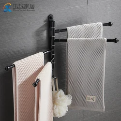 Towel Holder Whirl Bars Wall Shower Movable Rotatable Rack Black Aluminum Hook Hanger Storage Multi-Bar Bathroom Accessories