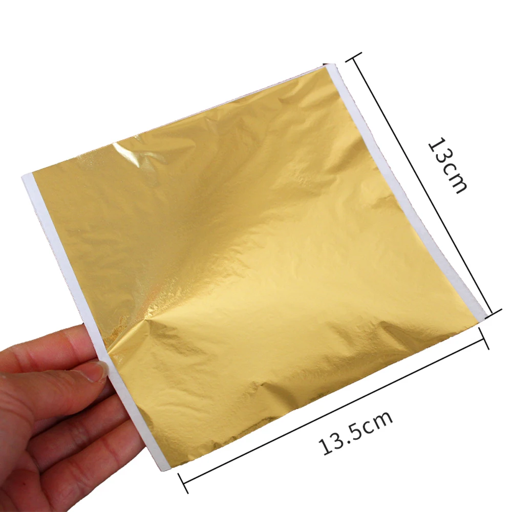 100 Pieces of Green and Gold Foil Leaf Sheets for Art, Crafts, Furniture Decoration, and Nail Art