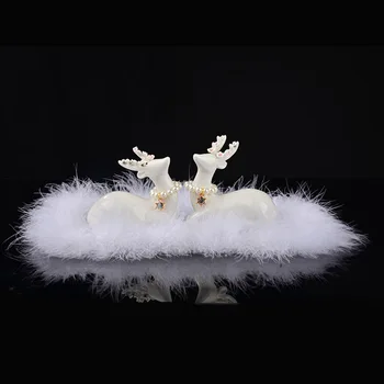 

Handicraft Ceramic Fawn Feather Deer Miniature Figurines Bling Rhinestone Car Accessories Interior Christmas Decorations Car