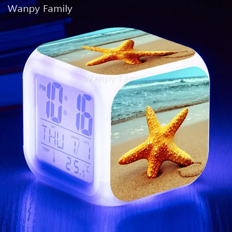 Beautiful Starfish Alarm Clocks 7 Color Change Glowing Led Digital