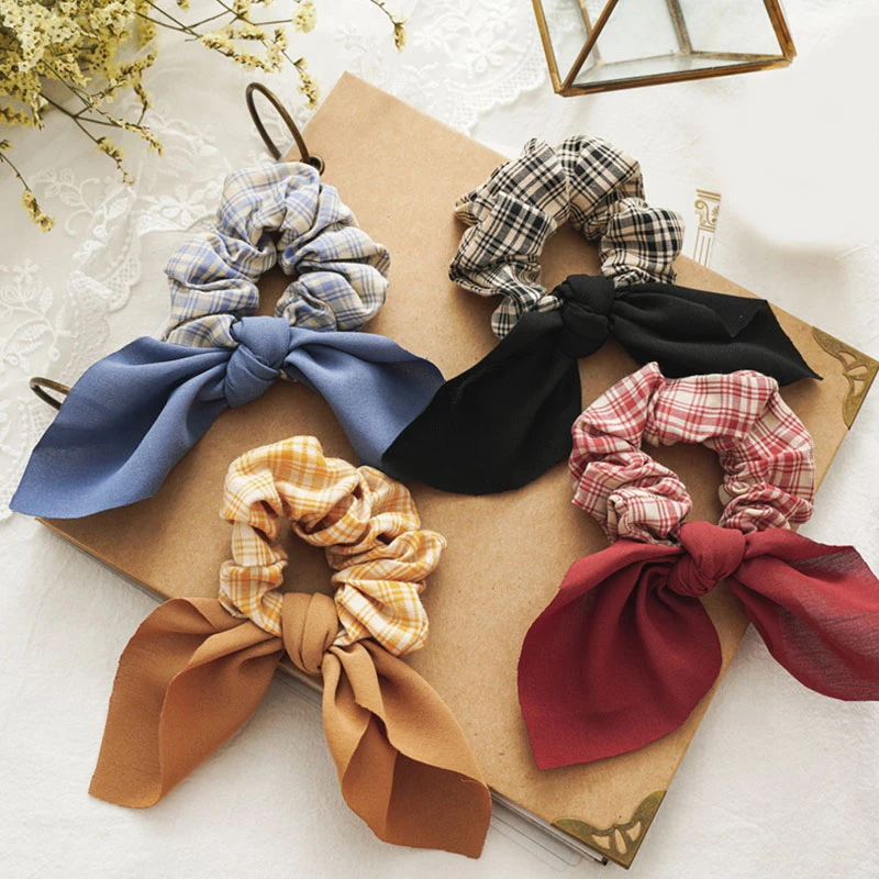 

Women Boho Printing Hair Bands Bunny Ear Hair Scrunchies Girl's Bow-knot Printed Accessories Ponytail Holder Hairband