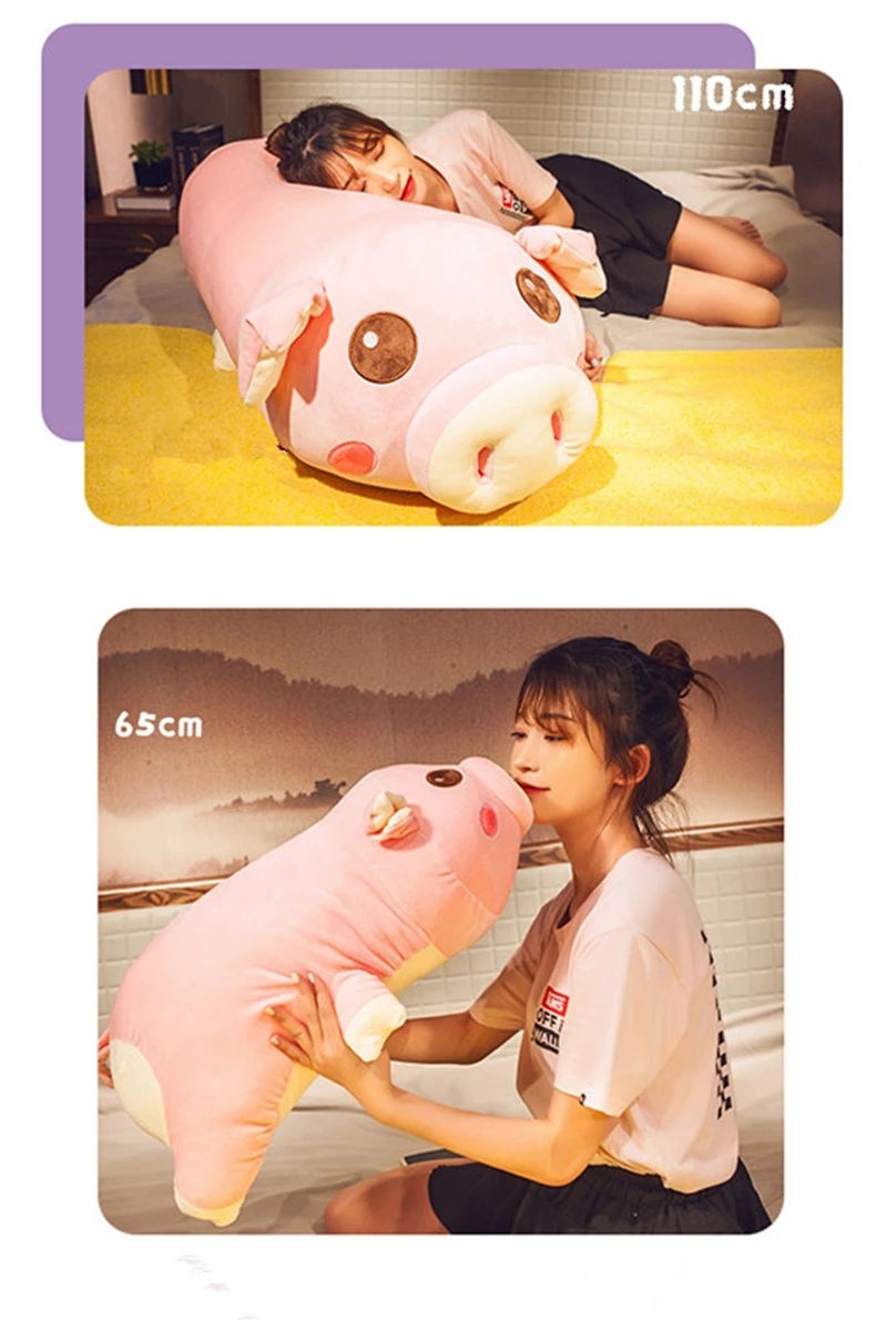 kawaii creative pig plush pillow giant fat piggy pillow long cushion sleeping holding doll super soft 43inch 110cm DY50745 (5)