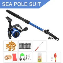 1 полный набор, портативный набор для морской рыбалки, начинающих, аксессуары, 1,8 м, Гибкая телескопическая удочка с роликовыми крючками, рыболовные принадлежности