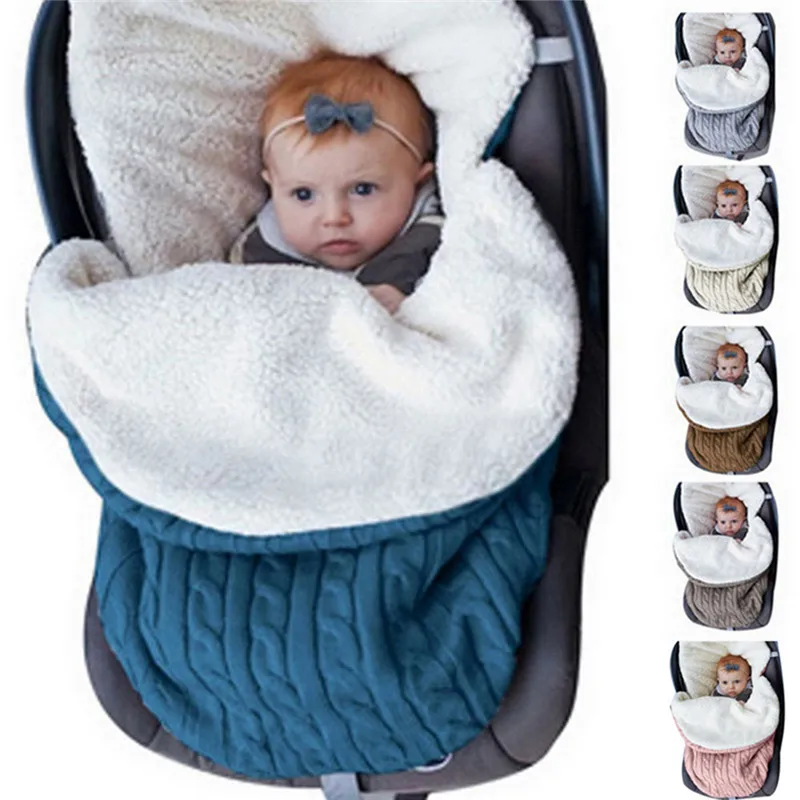 

Baby Sleeping Bag Envelope Winter Kid Sleeping Bags Footmuff Stroller Knitted Sleep Sack Newborn Swaddle Knit Wool Slaapzak