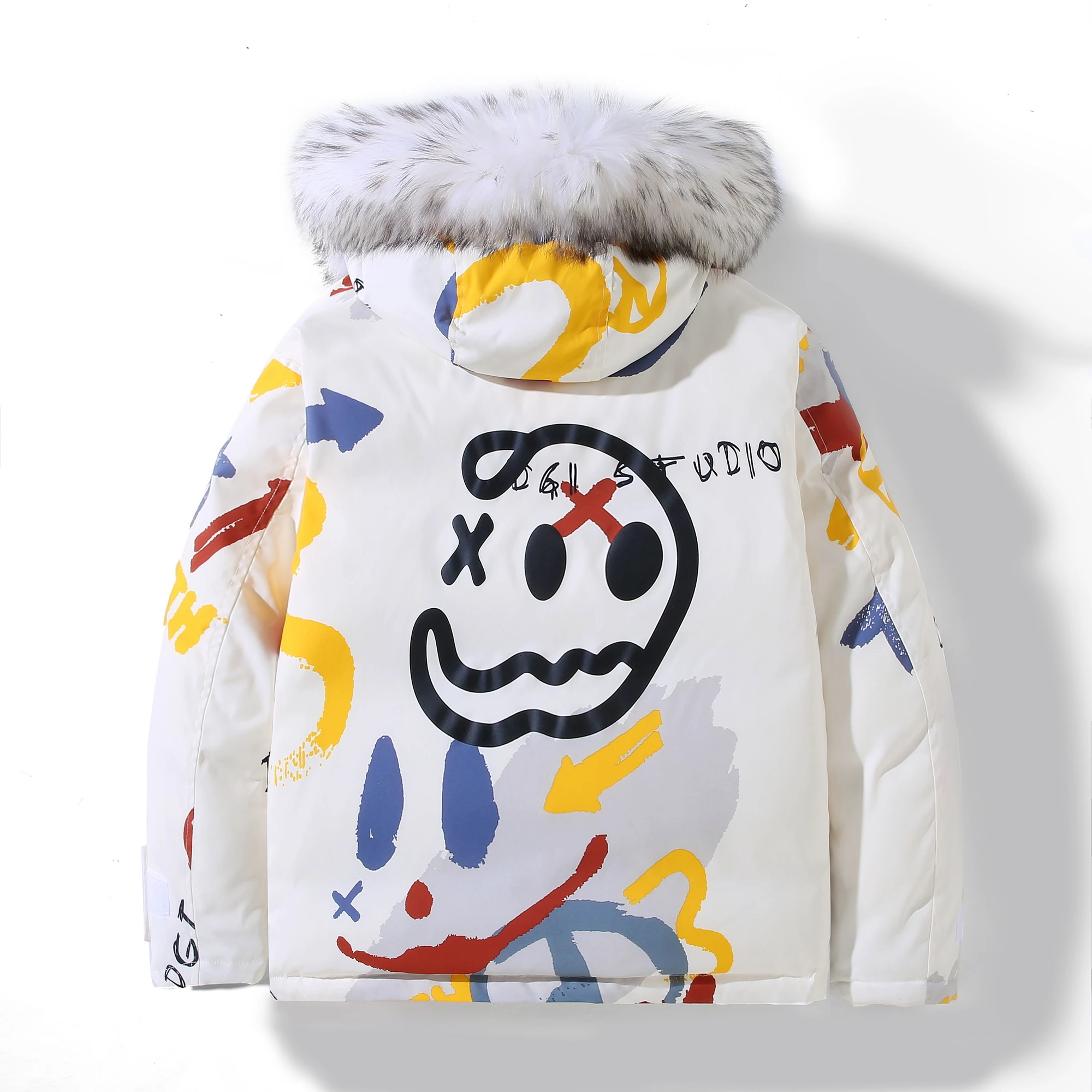 The new 2021 Little Devil Short Trend-brand down jacket Winter couples jacket with thick white duck down warm coat men big fur