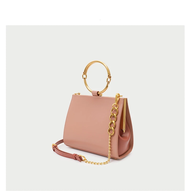 

Shiny Ring Handle Women Geniune Leather Bags Messenger Handbag Crossbody Bag Brand Desginer Shoulder Bag Cow Leather Clutch Tote