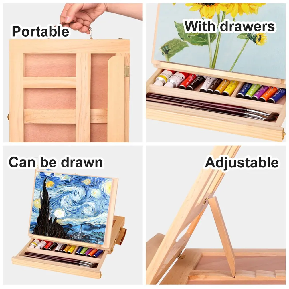 Складной деревянный стол настольный мольберт со встроенным деревянным ящиком масляная краска чемодан настольная коробка художественные принадлежности для рисования художника