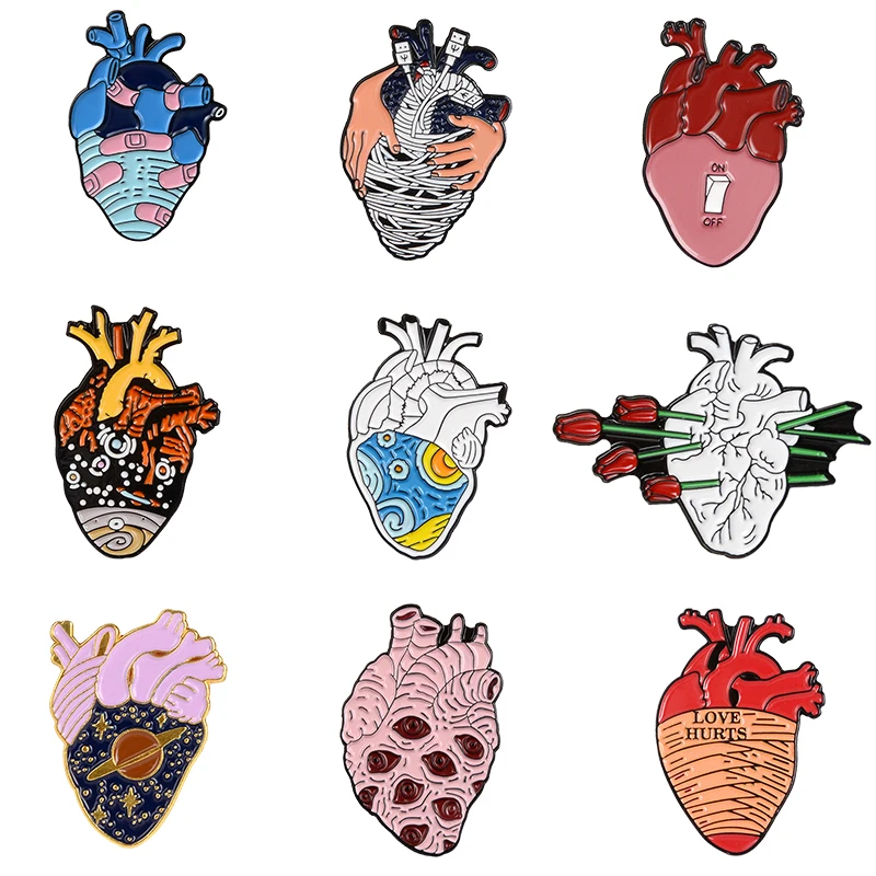 Art organ Heart Эмаль Булавка человеческое сердце линия данных Роза Звездная планета глаза мешочек для брошек одежда аксессуары доктор медицинский значок