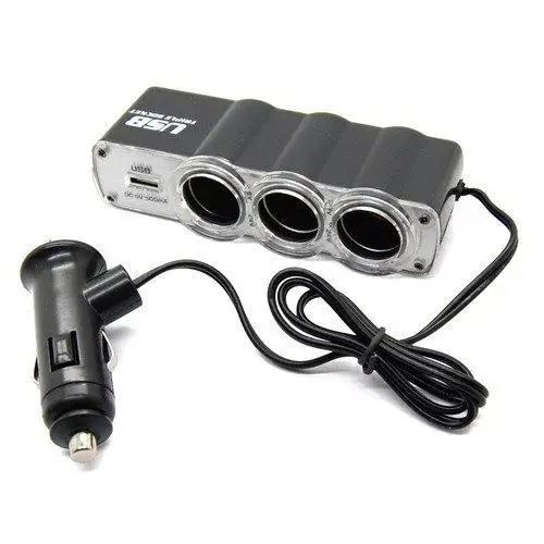 

Car 3 Way Car Cigarette Lighter Socket Splitter Charger Power Adapter DC+USB Port Plug 12V-24V