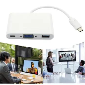 

USB 3.1 Type C To VGA+ USB3.0+ Type C Charging 3 In 1 Adapter Multiport Adapter Converter High Definition For PC