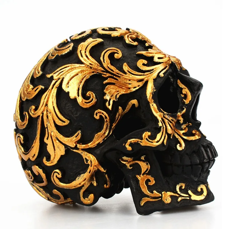 

Halloween Golden Flower Halloween Decorative Craft Pattern Decoration Unique Black Head Skeleton Funny Ornaments
