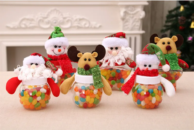 Cute Christmas Candy Cans Biscuit Food Storage Bottle Santa Claus children Gift Bag Christmas Party Window Table Decoration