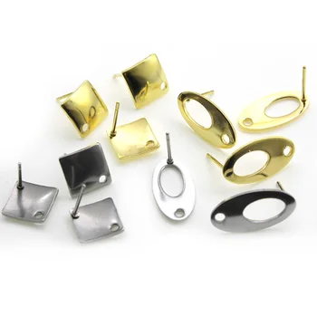 

20pcs/lot Surgical Stainless Steel Oval Square Stud Earrings Pendants Connector for DIY Earrings Hook Jewelry Making Findings
