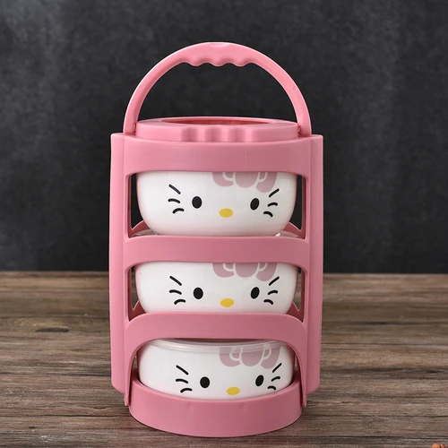 A with bag Контейнер для хранения 4 шт./компл. Kitty Cat Симпатичные Коробки для обедов Керамика Портативный с изоляционные мешки термос для Еда детская Коробки для обедов Еда - Цвет: A with bag