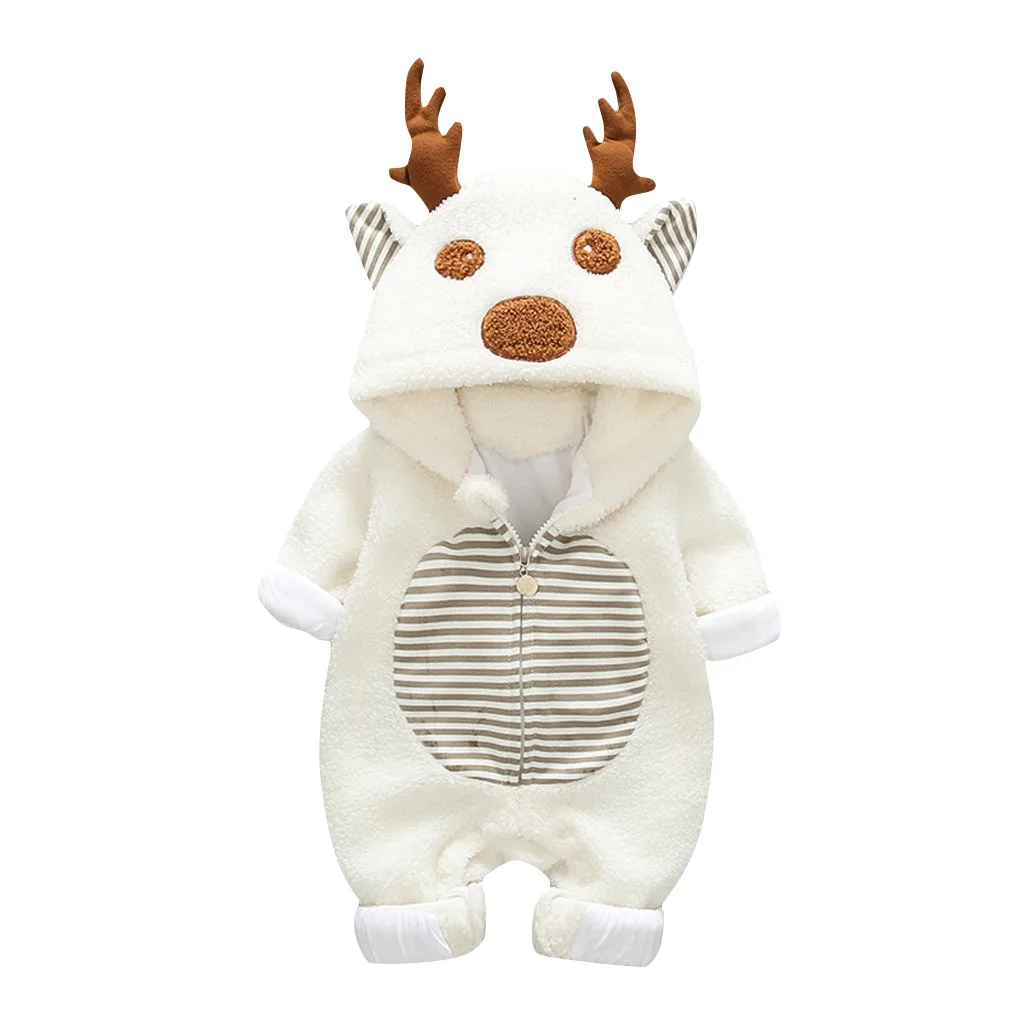 Infant Baby Christmas Cartoon Clothes Newborn Baby Boys Girls 3D Deer Jumpsuit Pajamas Toddler Kids Winter Warm Fashion Clothes - Цвет: Белый