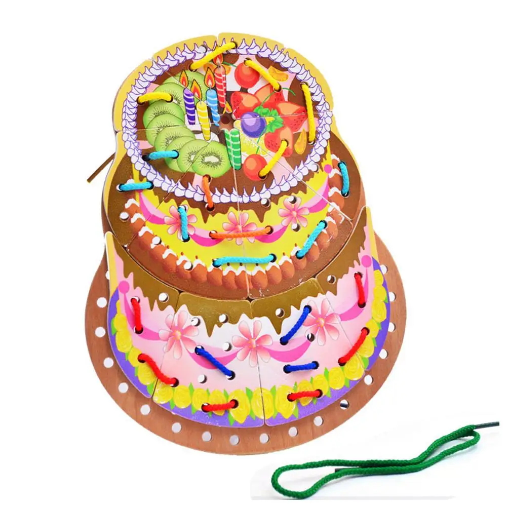 

Kuulee Children Wooden Cake Threading Toy Rope Board Beaded Blocks Puzzle Toys desktop game