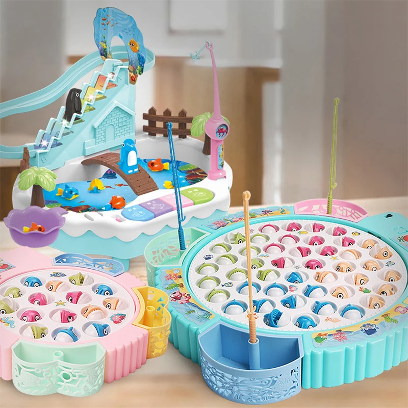 

14 Styles Kid Baby Cartoon Fishing Toy Electric Rotating Play Game Musical Fish Plate Set Magnetic Outdoor Sports Gift 2022 Hot