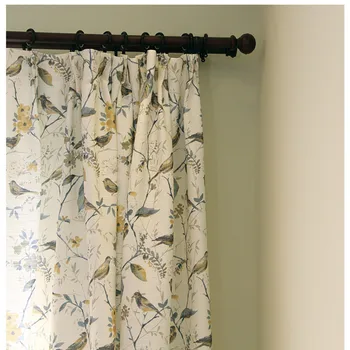 

American new style curtain tulle Nordic style window curtain cotton linen curtain Europe type sitting room bedroom print curtain
