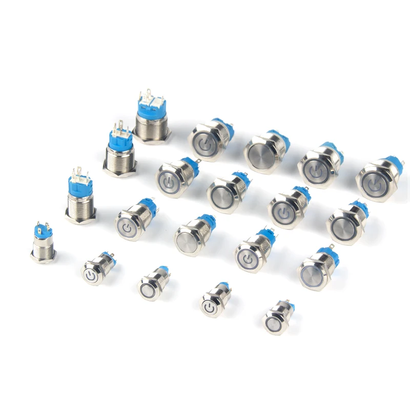 Push button switch 1pcs 12/16/19/22mm Waterproof Metal Push Button Switch LED Light Momentary Latching Car Engine Power Switch 6/12/220V Red Blue