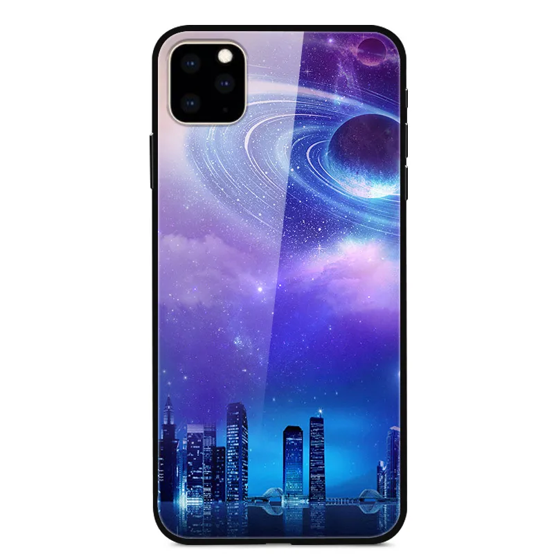 Для iPhone 11 Pro Max, чехол из закаленного стекла, планета космос, чехол из стекла для iPhone 11 11Pro Pro, максимальный чехол, оболочка - Цвет: 01