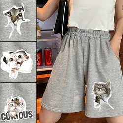 2022 novas mulheres verão cintura alta cordão com bolso shorts casual gato impresso em linha reta fitness respirável confortável shorts