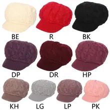 Женская зимняя вязаная шапка, Вязаная Шапка-бини с козырьком, мягкий плюшевый лыжный берет, шапка 24BC