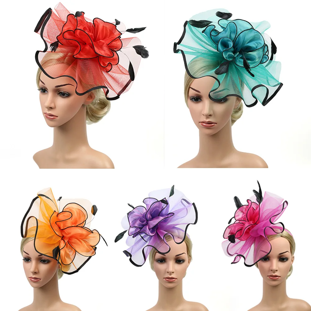 Women Girl Fascinators Hair Clip Hat, Feather Cocktail Wedding Tea Party Hat, Flower Church
