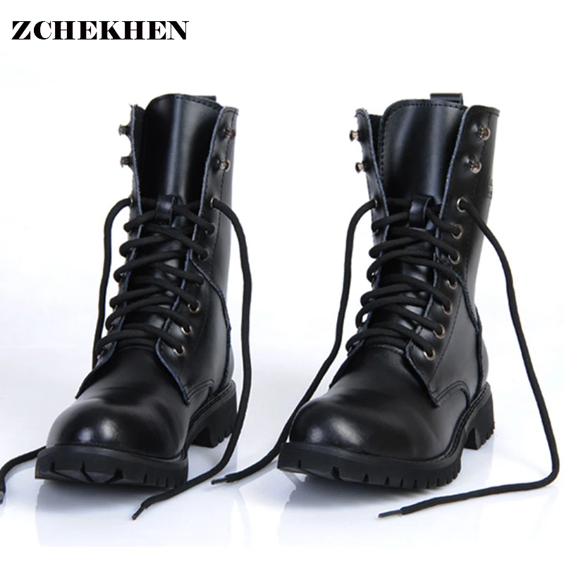 Botas militares de para Hombre, zapatos informales de diseñador para motociclismo, caza y caminar, color negro #11|Botas de motocicleta| -