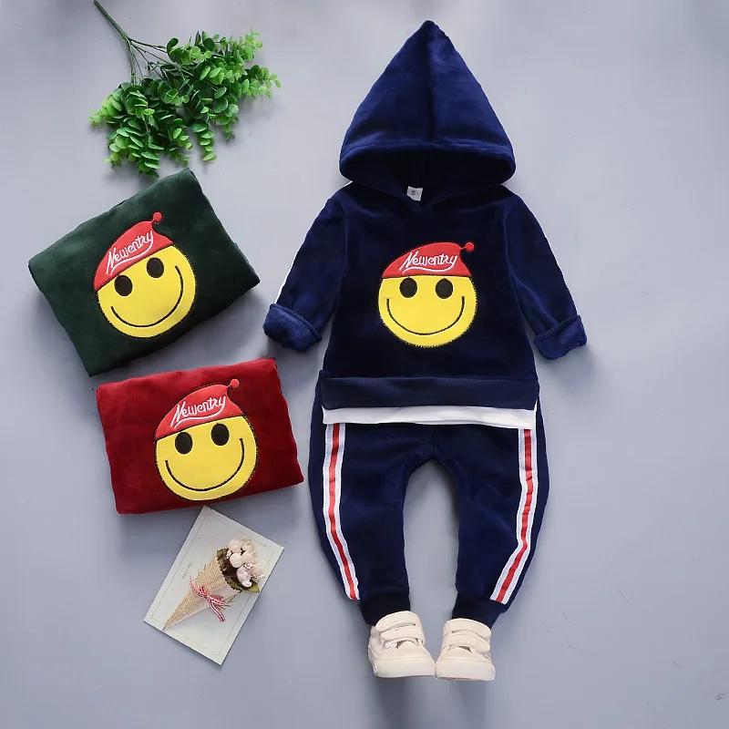 

2018 New Style Korean-style Men And Women Children Smiley Autumn And Winter Double-sided Plush Two-Piece Set Children Autumn And