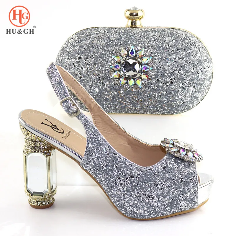 

Italian Shoes with Matching Bag 2019 Shoes and Bags set Gemstone heel Shoes and Bag Set for Wedding Rhinestone Women Party Pumps