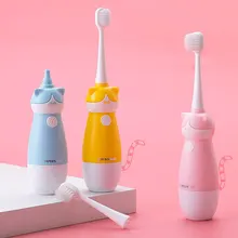 Мультяшная индивидуальная Детская электрическая зубная щетка отбеливание зубов двойная частота 3D Вибрация звуковая моющаяся Детская Мягкая зубная щетка
