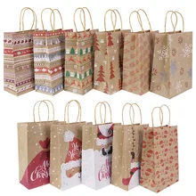 15 Kinds Merry Christmas Kraft Paper Bag Santa Claus Gift Bags With Handles Xmas Present Storage Bag Christmas Party Supplies