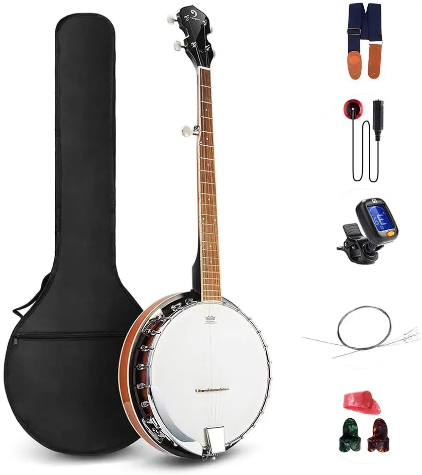 

Vangoa 5 String Banjo Remo Head Closed Solid Back with beginner Kit, Tuner, Strap, Pick up, Strings, Picks and Bag
