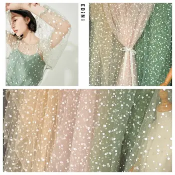 

4 meters Colorful dot mesh fabric Colorful dot offset gauze Printed net red dress fabric Home decoration fabric wholesale
