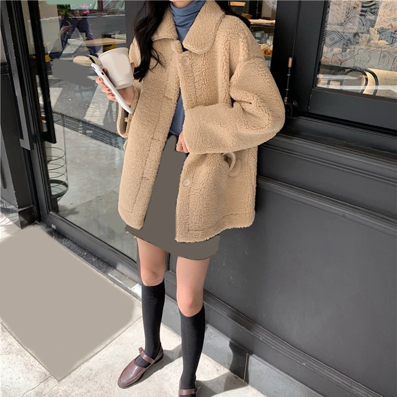 RICININA Wool Coat Women Lapel Full Sleeve Solid Buttons Pockets Coats And Jackets Women Spring Autumn Casual Warm Woman Jackets