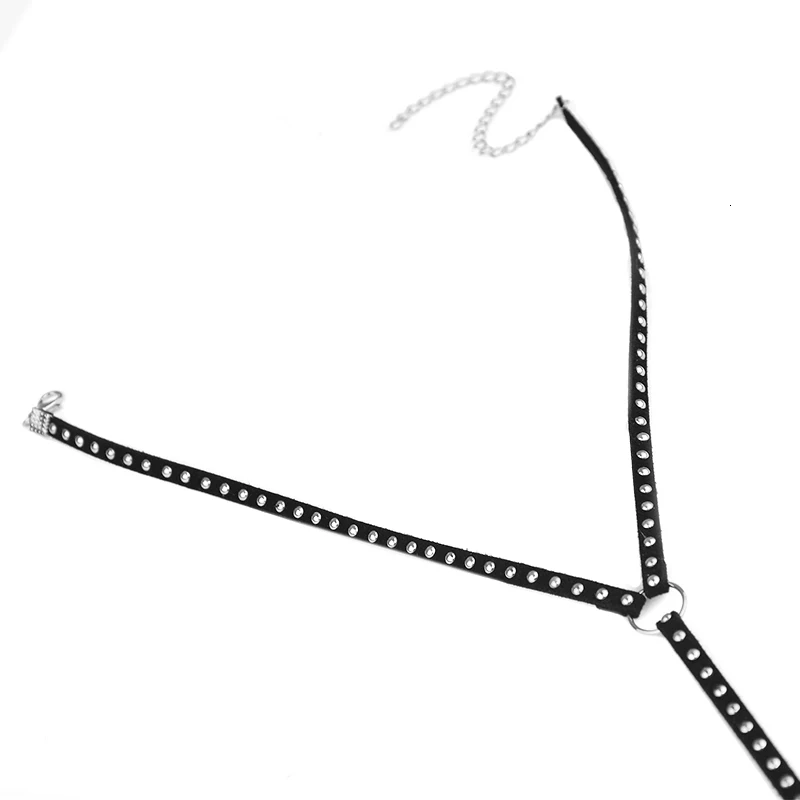 Сексуальная цепочка для тела на талию бархатная лента с заклепками Бюстгальтер Бикини Пляж V крест ожерелье жгут Холтер Панк ювелирные изделия для женщин