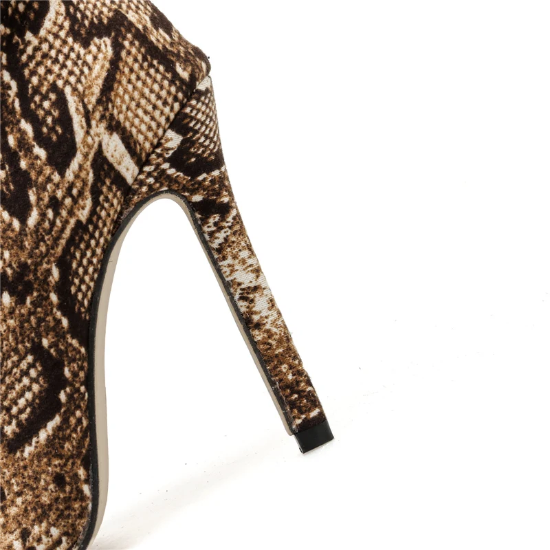 Женские замшевые ботфорты выше колена Осенняя модельная обувь на высоком каблуке 11,5 см со змеиным принтом длинные Pleaser на шпильках для стриптиза; зимняя обувь