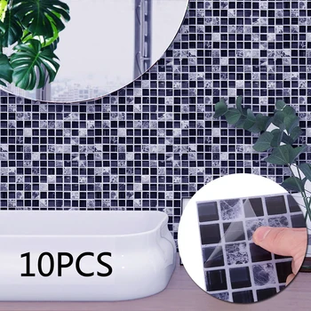 

10PCS Self Adhesive Mosaic Tile Wall Sticker Kitchen Bathroom Decor Vinyl Wall Stickers Waterproof Peel Stick PVC Tiles Panel
