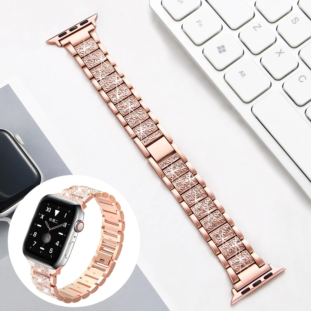 

For Apple Watch band 40mm 44mm 38mm 42mm women Diamond strap for Apple iWatch series 5 4 3 21 bracelet stainless steel watchband