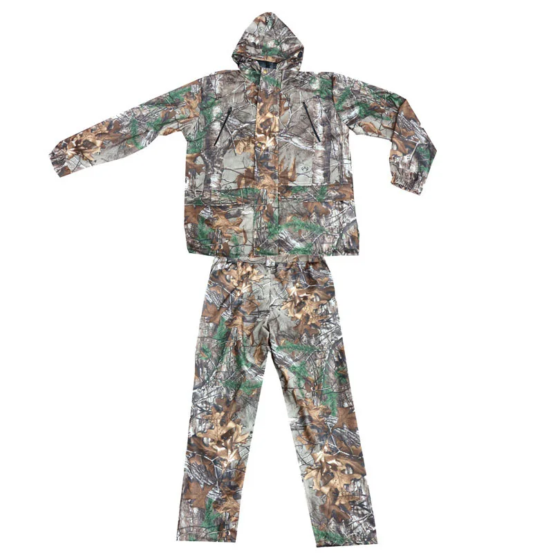 VENRAFAN Outdoor Spring and Autumn Men's Hunting Suit Leaf Camouflage Bird Watching Fishing Bionic Camouflage Suit Hooded